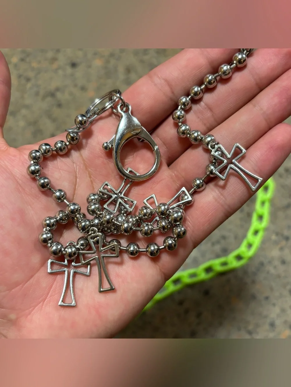 3 Pocket Chains Ball Chain Y2K, Scene, Streetwear, Silver, Green, White
